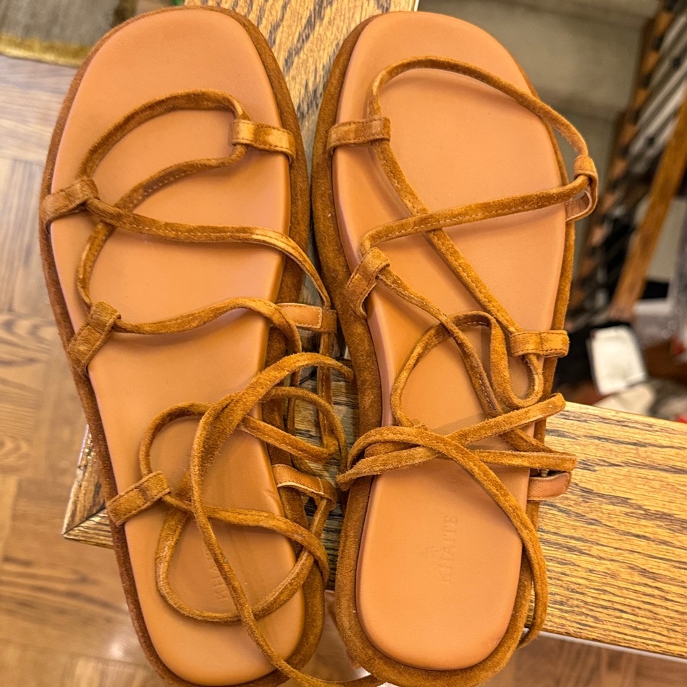 KHAITE Tan Suede Strappy Sandals